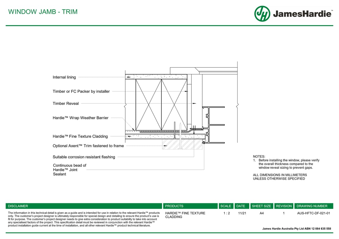 AUS HFTC DF 021 01 WINDOW JAMB TRIM BIMcontent